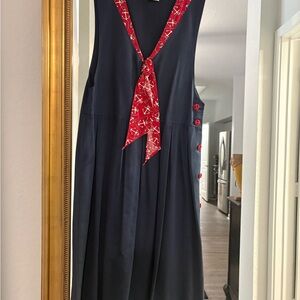Pam's  Closet Navy Maxi Dress with Red Anchor Scarf